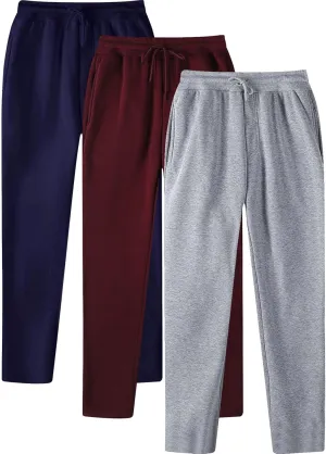 3 Pack Mens Sweatpants Fleece Athletic Pants Open Bottom Active Workout Sweat Pants with Pockets