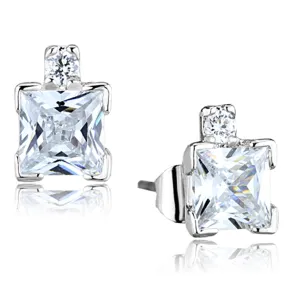 3W652 - Brass Earrings Rhodium Women AAA Grade CZ Clear