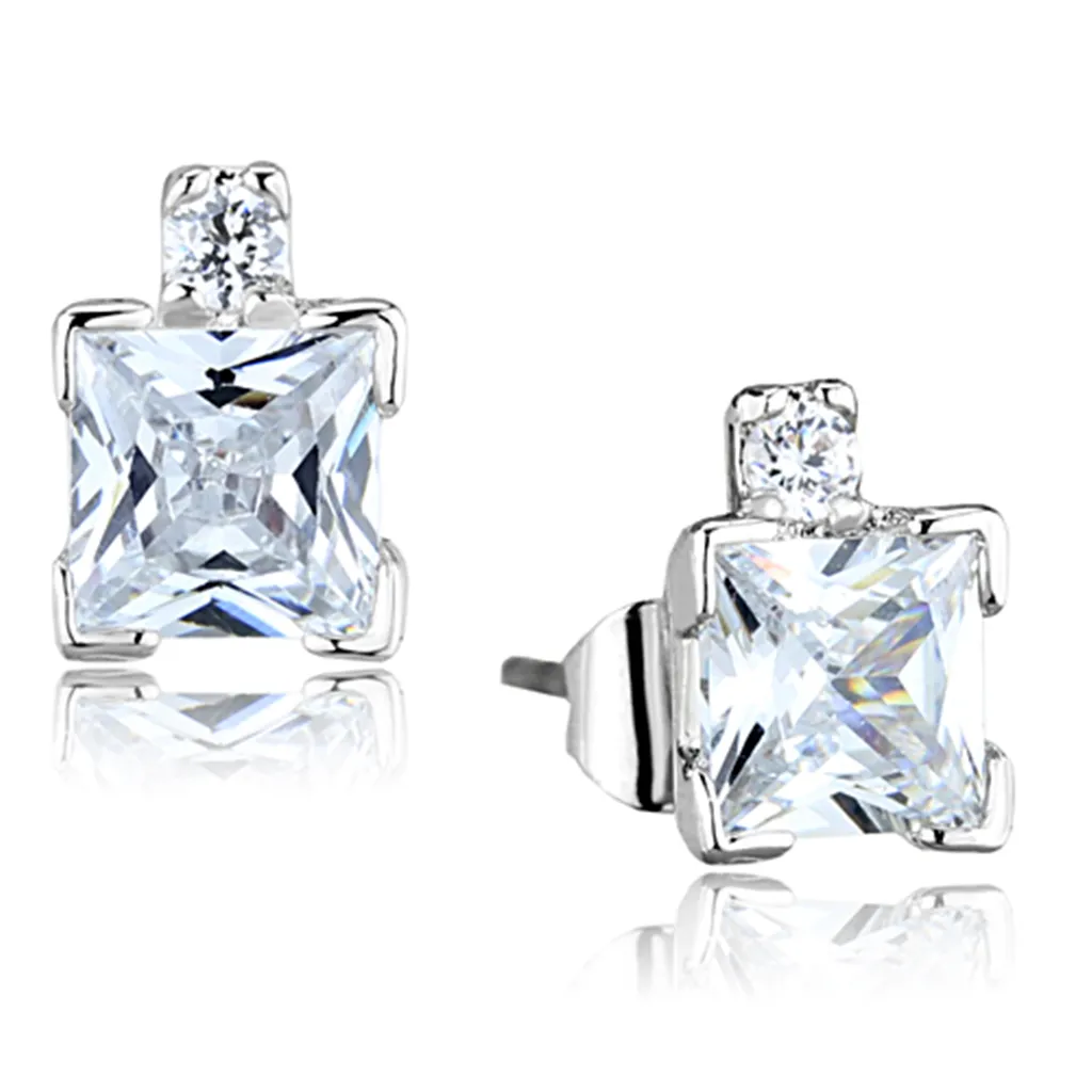 3W652 - Brass Earrings Rhodium Women AAA Grade CZ Clear