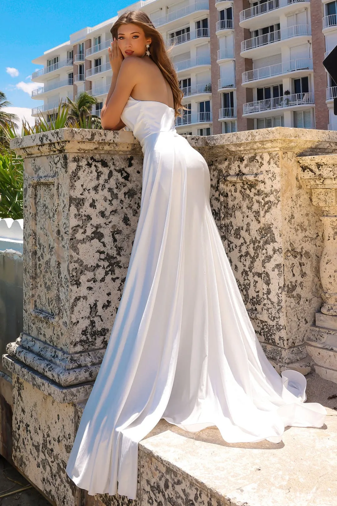 Amelia Couture 3013B Strapless Lycra Long Fitted Bridal White Dress