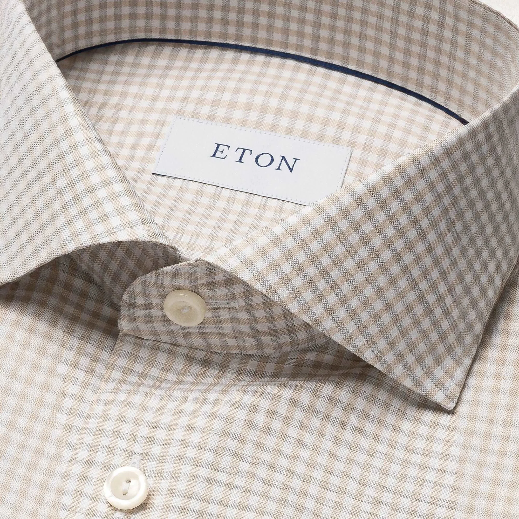 Beige Check Signature Oxford Contemporary Fit Shirt - ETON