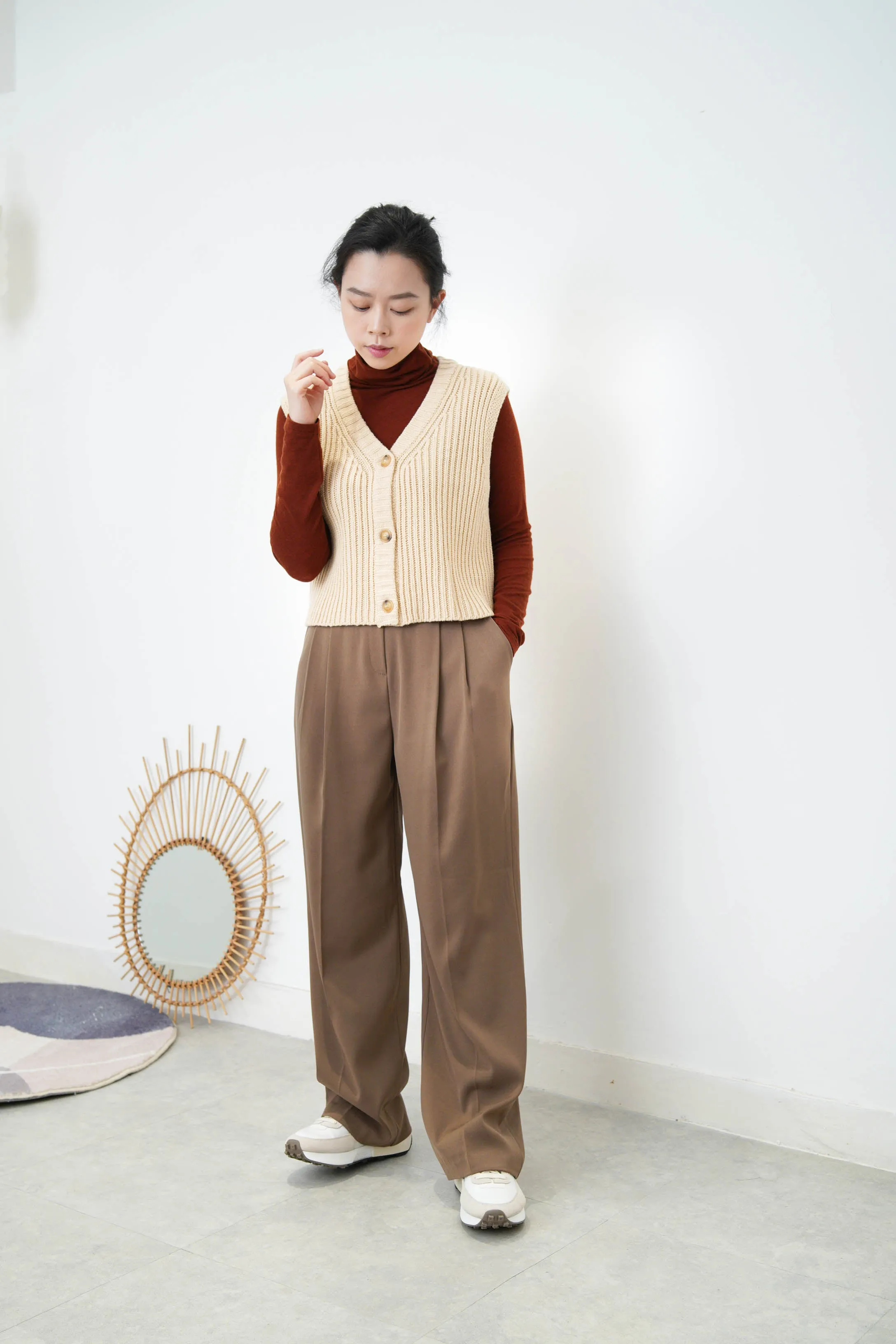 Beige check wool jacket