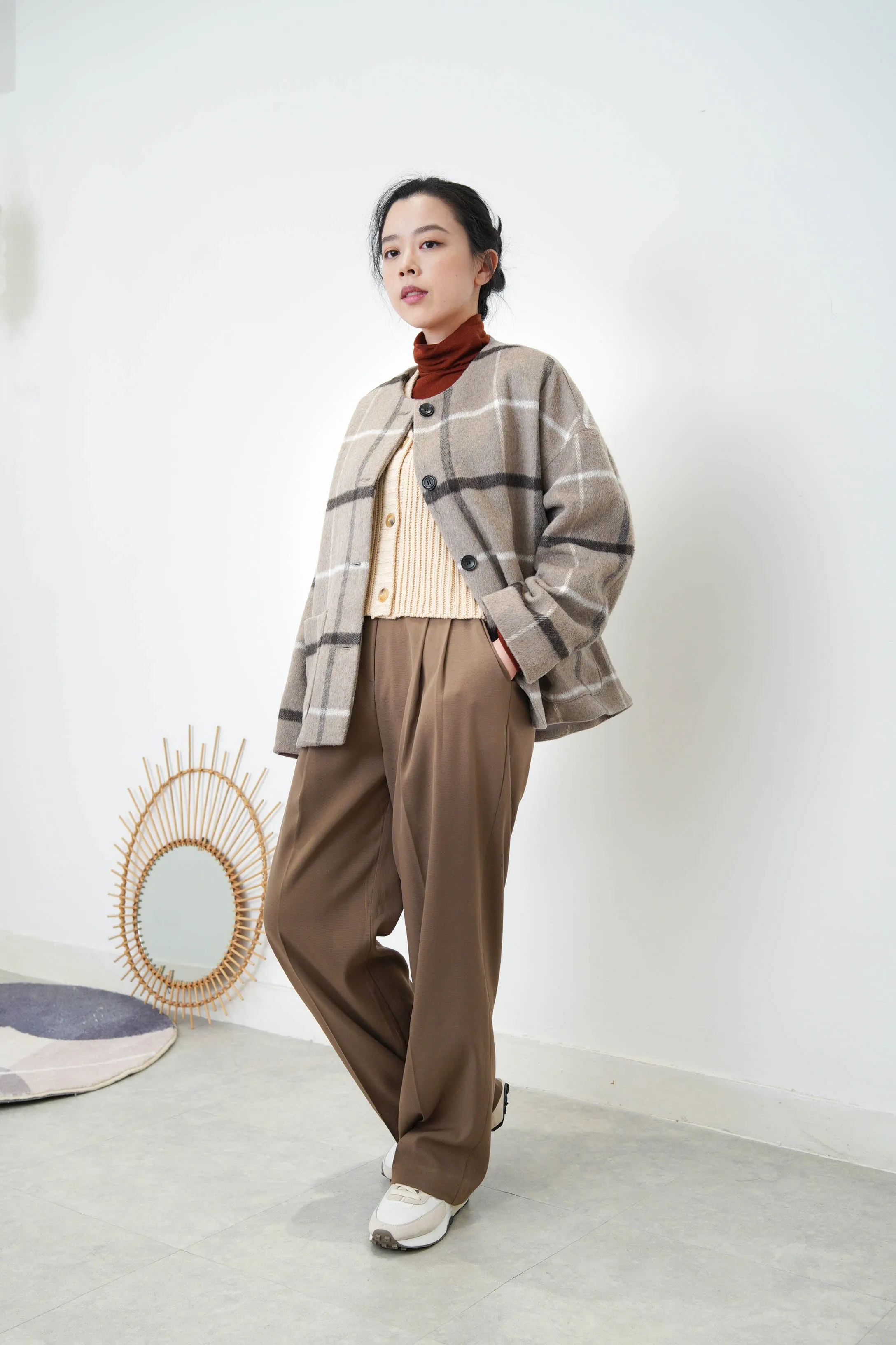 Beige check wool jacket