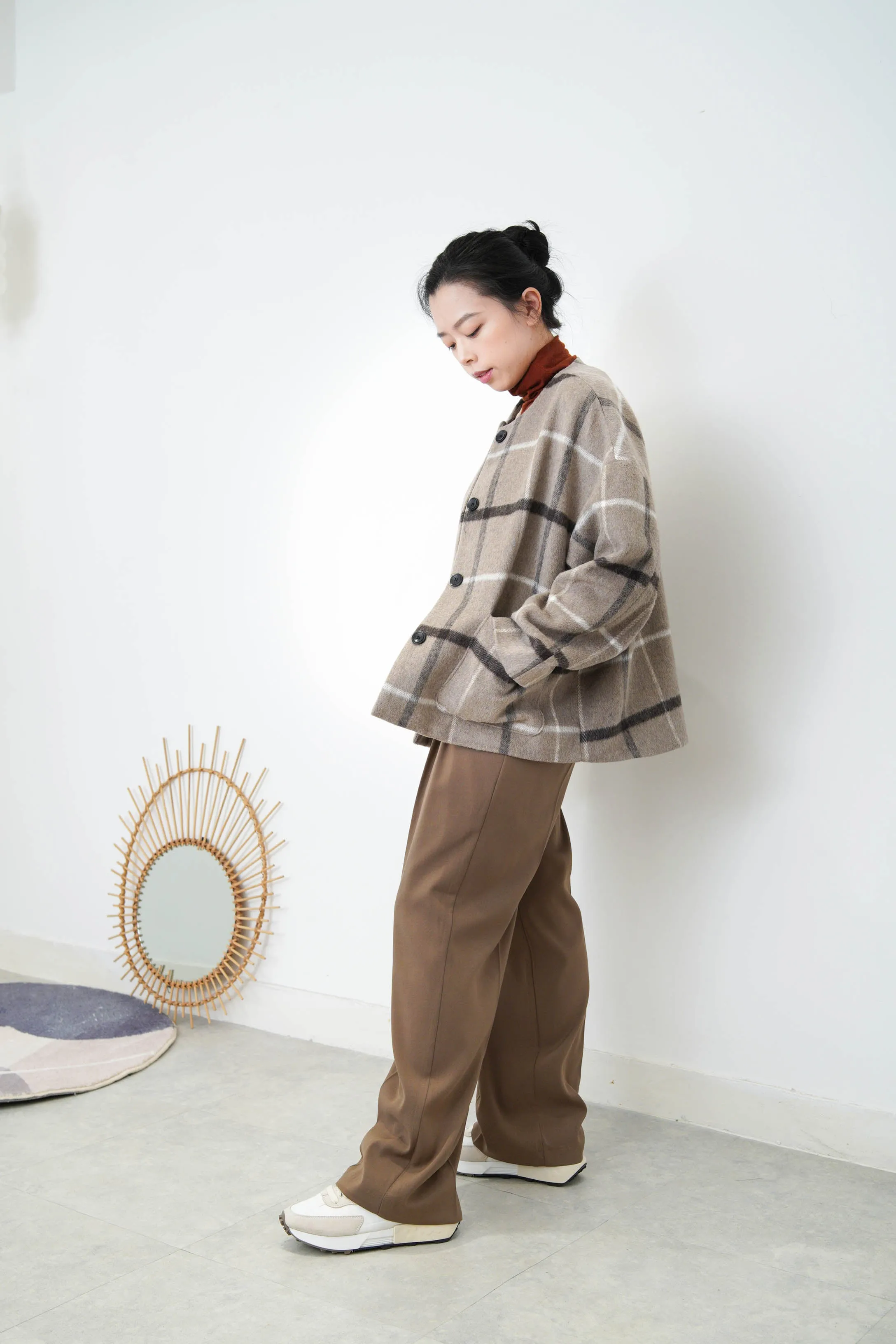 Beige check wool jacket