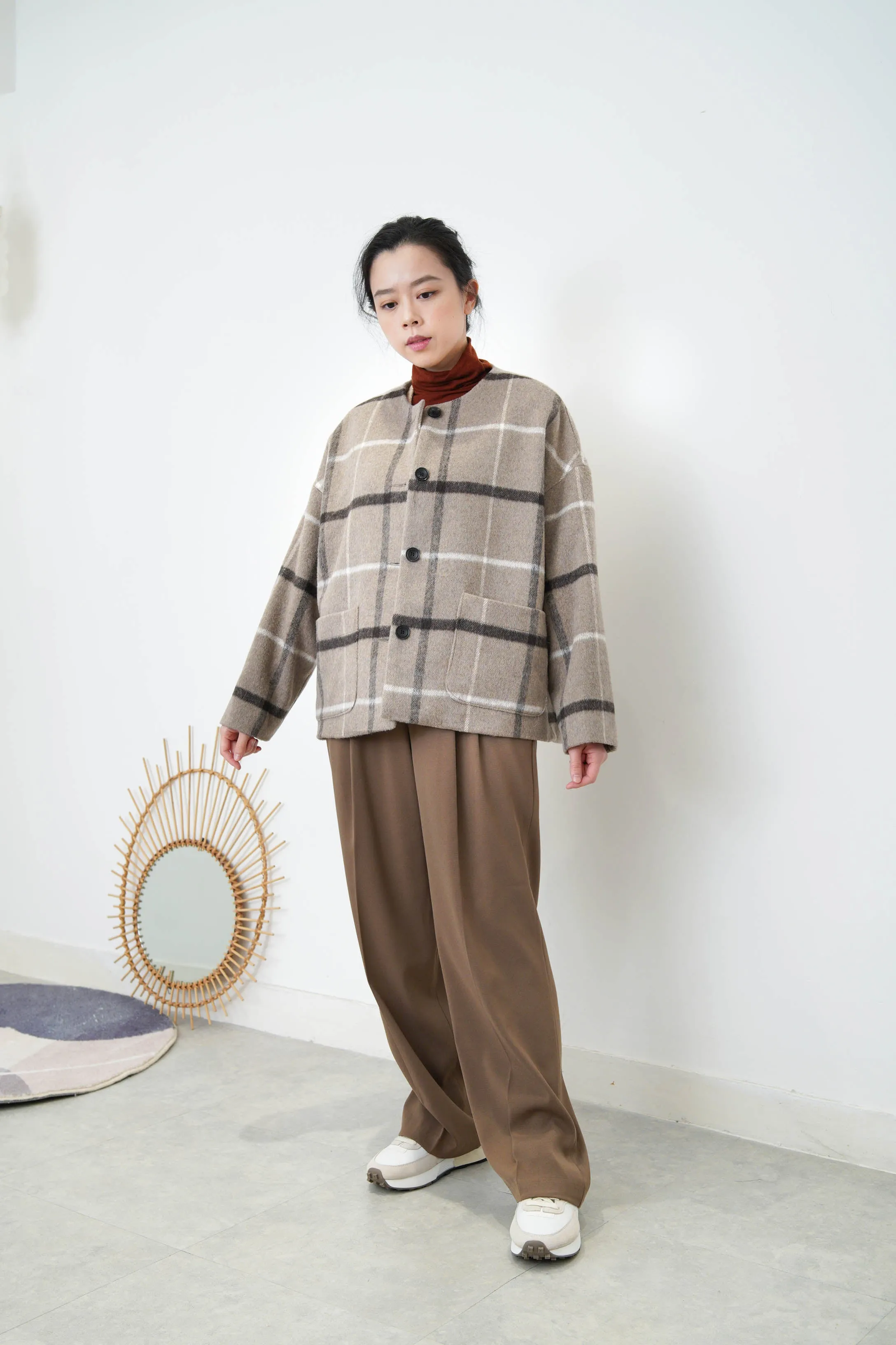 Beige check wool jacket