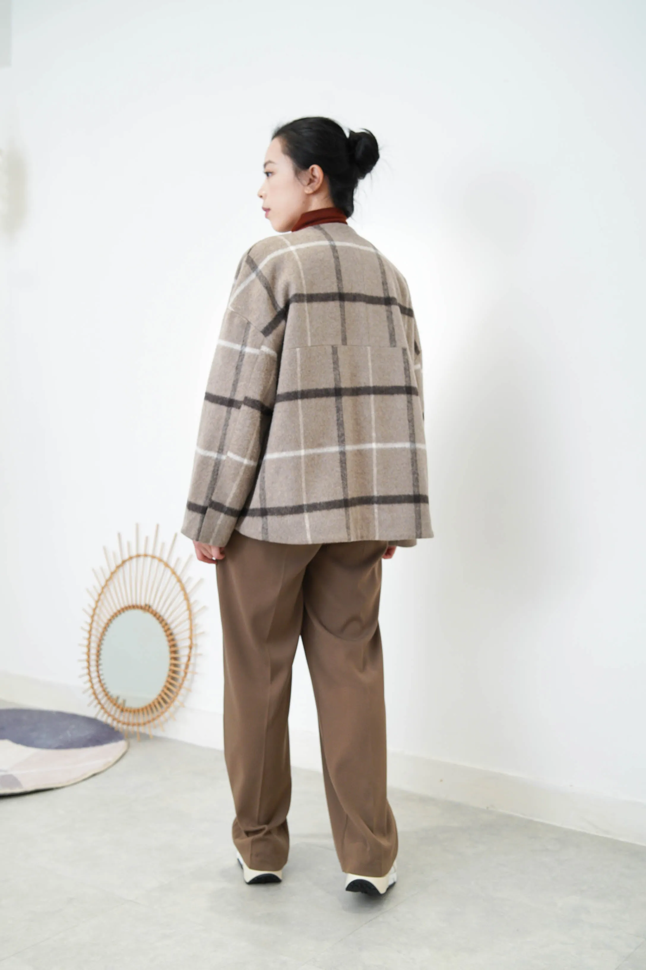 Beige check wool jacket