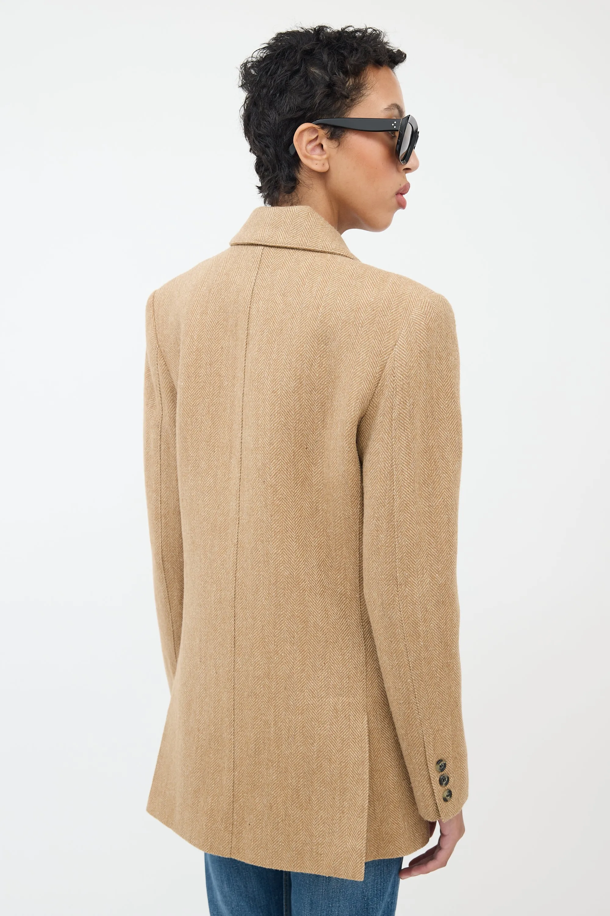 Beige Wool Herringbone Blazer