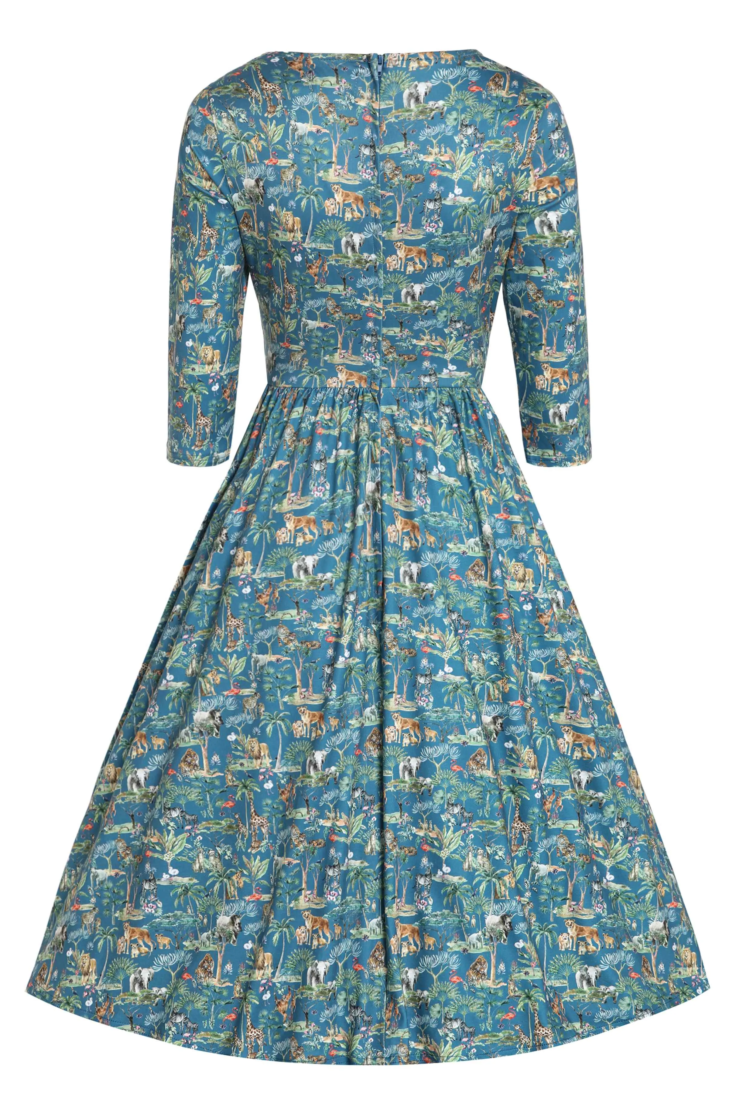 Billie Safari Animal Blue Long Sleeved Dress