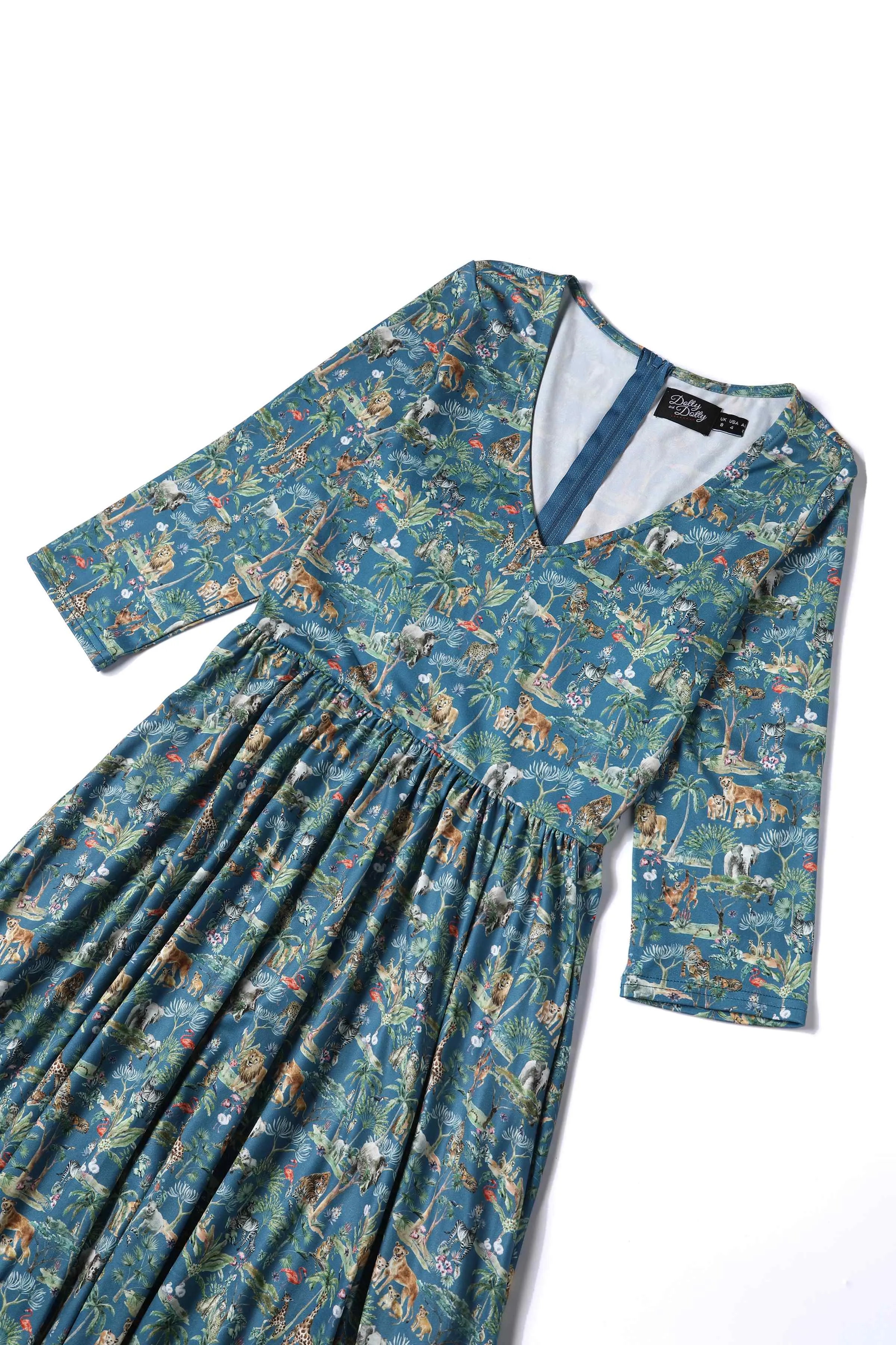 Billie Safari Animal Blue Long Sleeved Dress