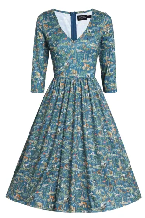 Billie Safari Animal Blue Long Sleeved Dress