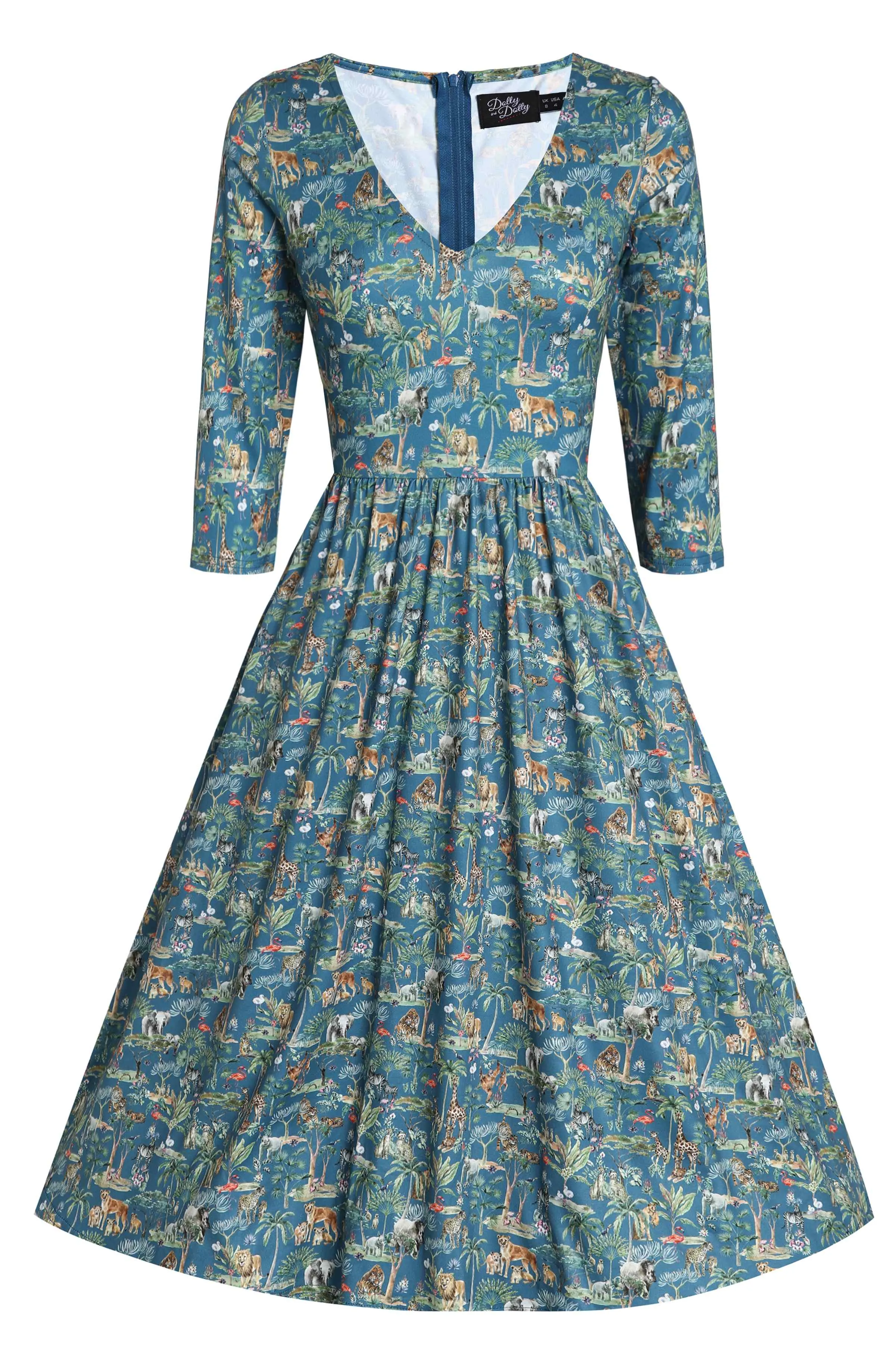 Billie Safari Animal Blue Long Sleeved Dress