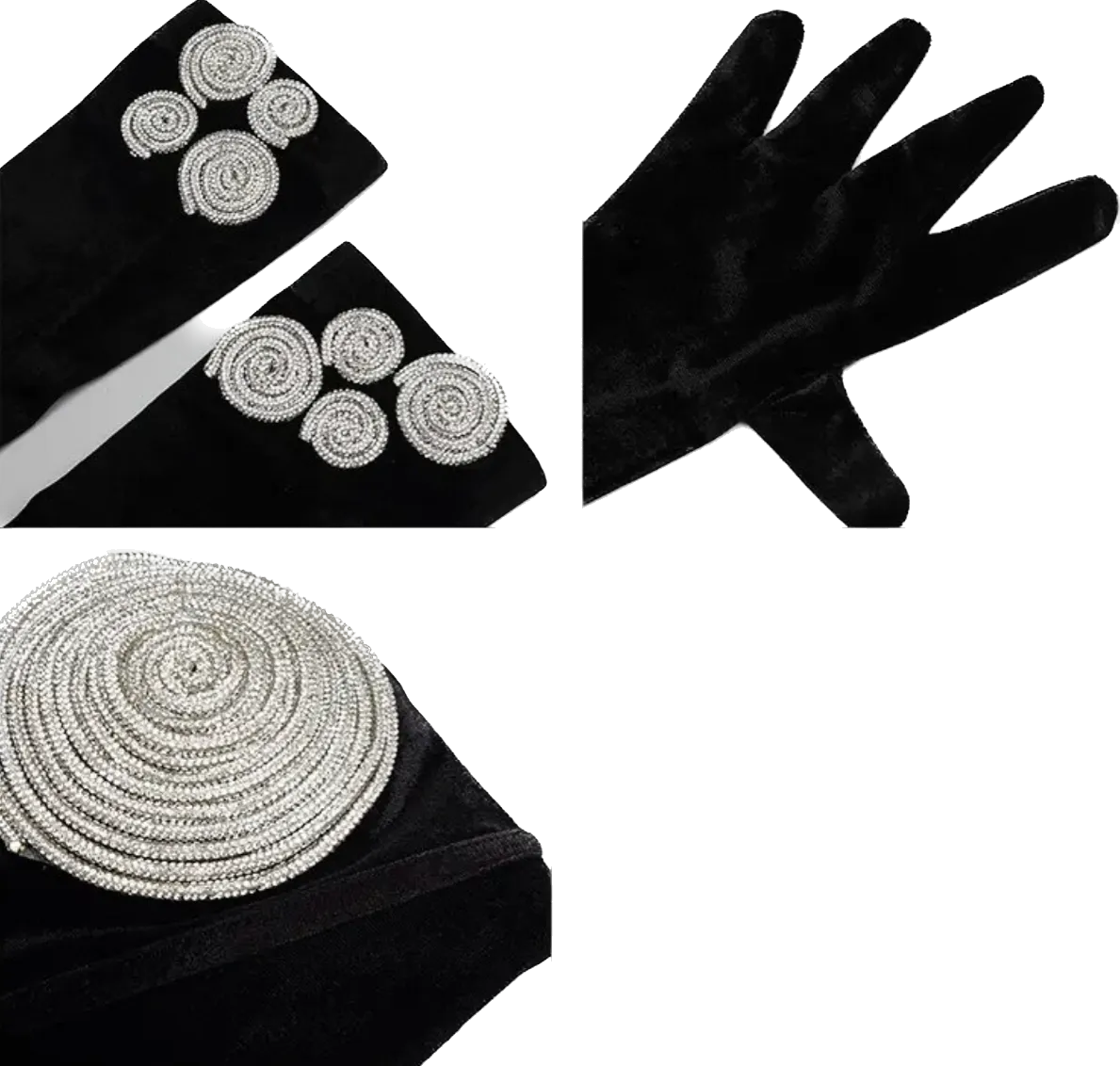 Black Velour Crystal Gloves Dress