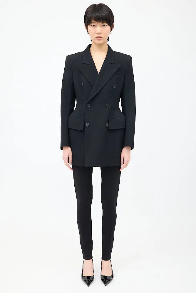 Black Wool Hourglass Double Breasted Blazer