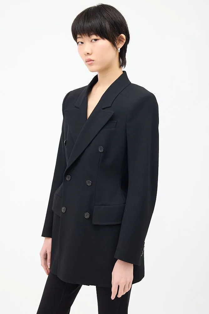 Black Wool Hourglass Double Breasted Blazer