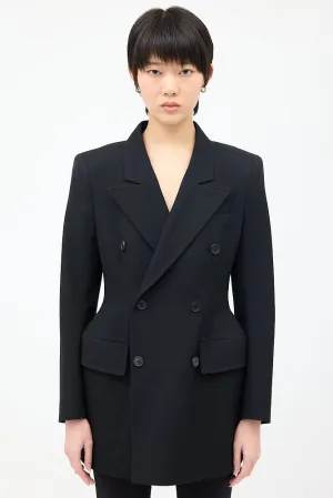 Black Wool Hourglass Double Breasted Blazer