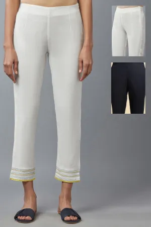 Blue And White Cotton Flax Slim Pants Combo