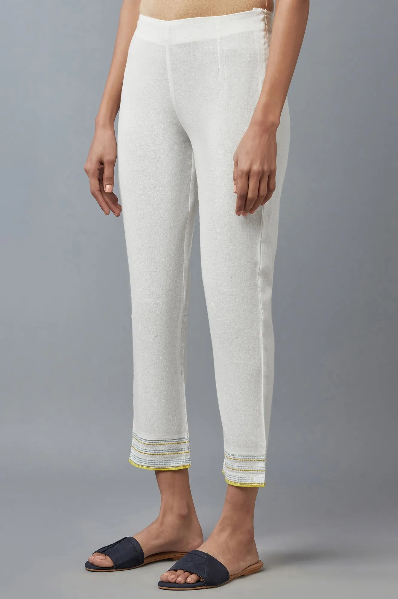 Blue And White Cotton Flax Slim Pants Combo