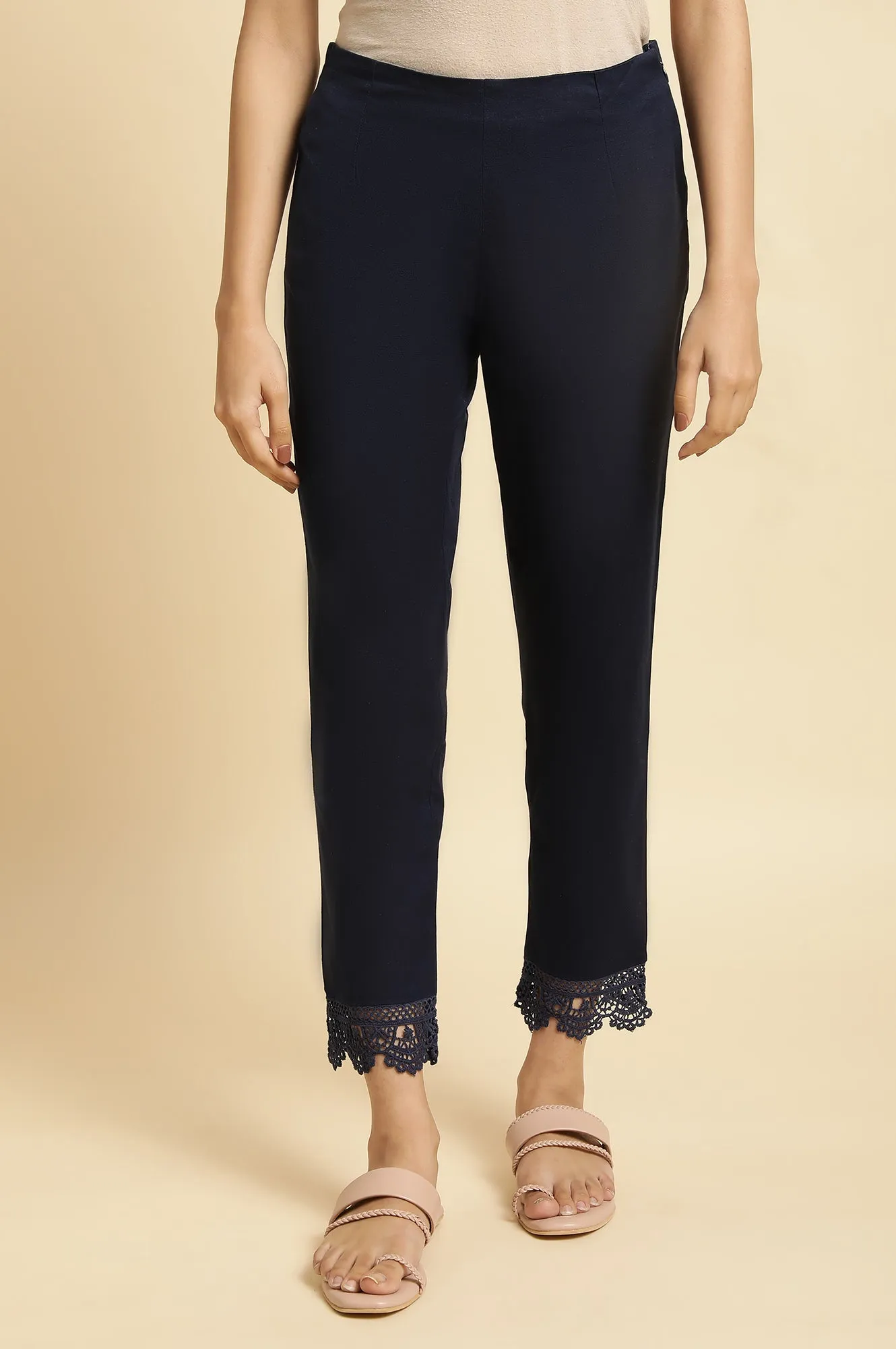 Blue And White Cotton Flax Slim Pants Combo