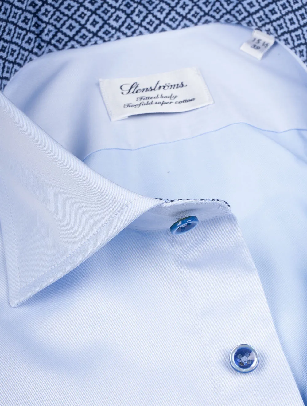 Blue Contrast Twill Fitted Body Shirt