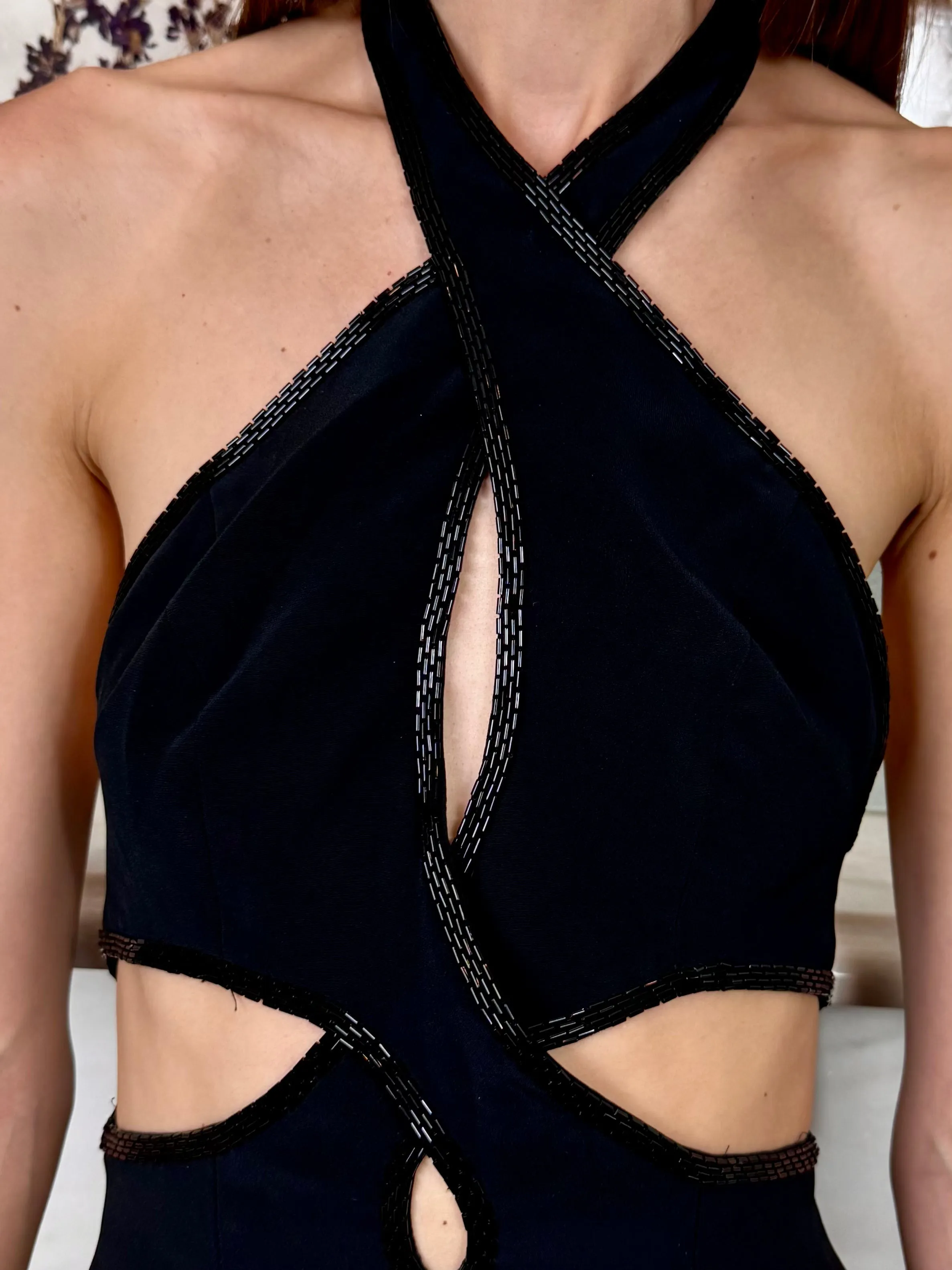 Cache, 80s black beaded jumpsuit