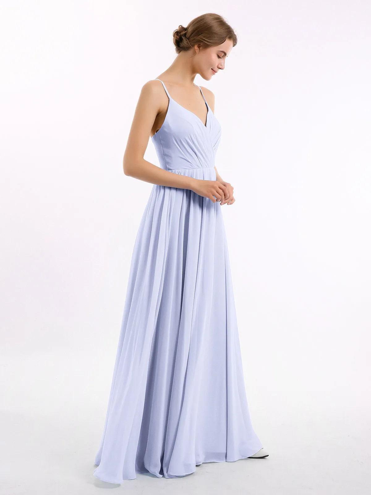Chiffon Bridesmaid Dresses with Spaghetti Straps-Lavender Plus Size