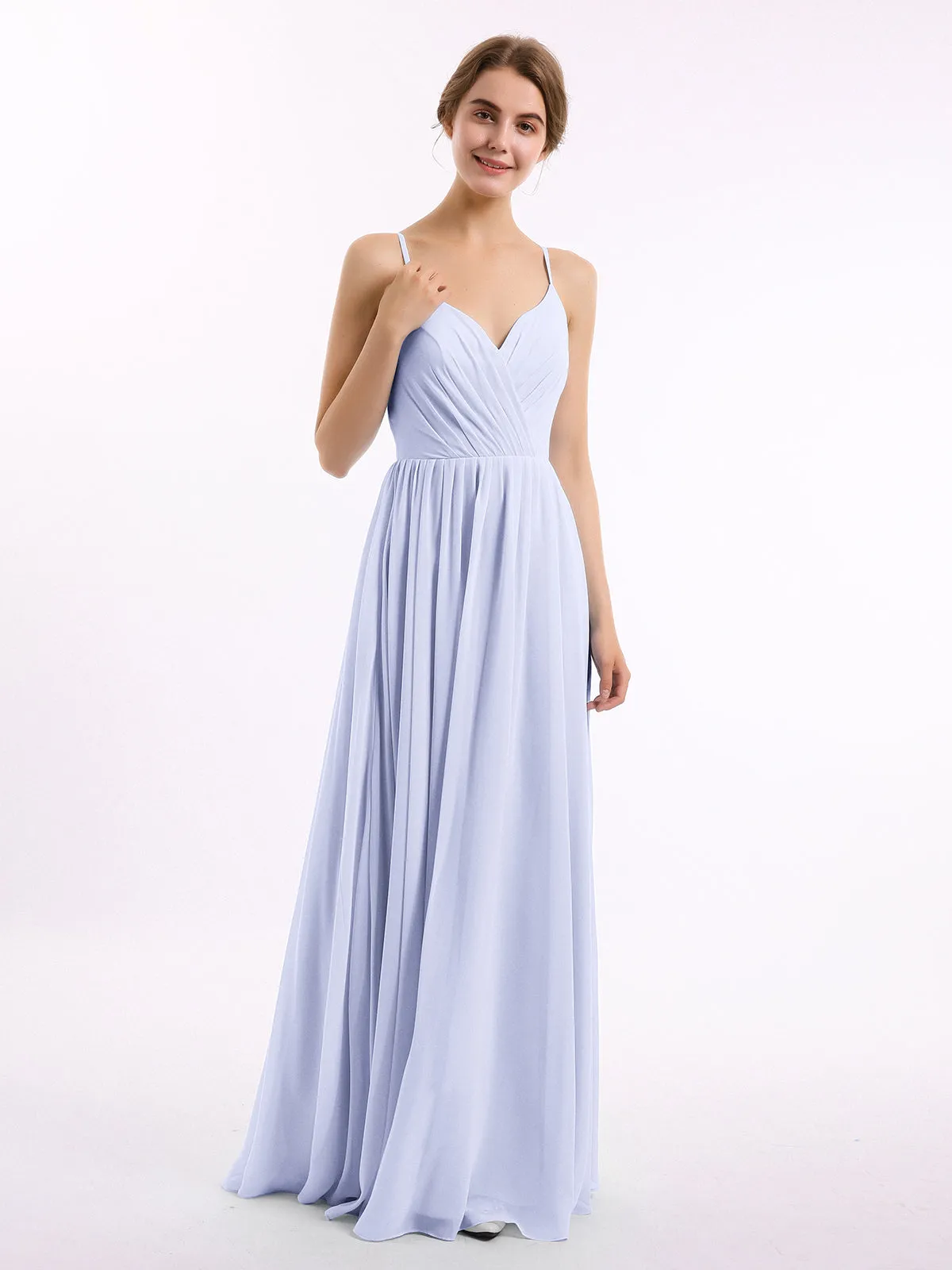 Chiffon Bridesmaid Dresses with Spaghetti Straps-Lavender Plus Size
