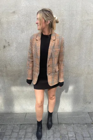 Clarisse Wool Boyfriend Jacket Brown Check