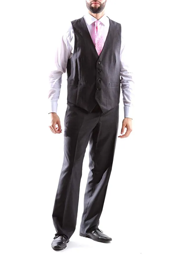 Creativo Men's Single Breasted 2 Button 3pc Vested Suit Slim Fit in Charcoal, Style  CT601