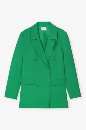 Double Breasted Notched Collar Blazer-Green