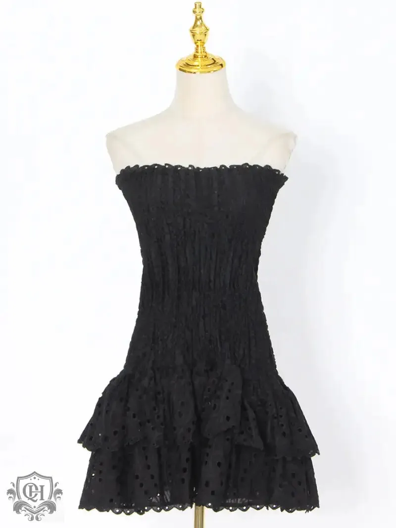 Embroidered Bandeau A-Line Dress