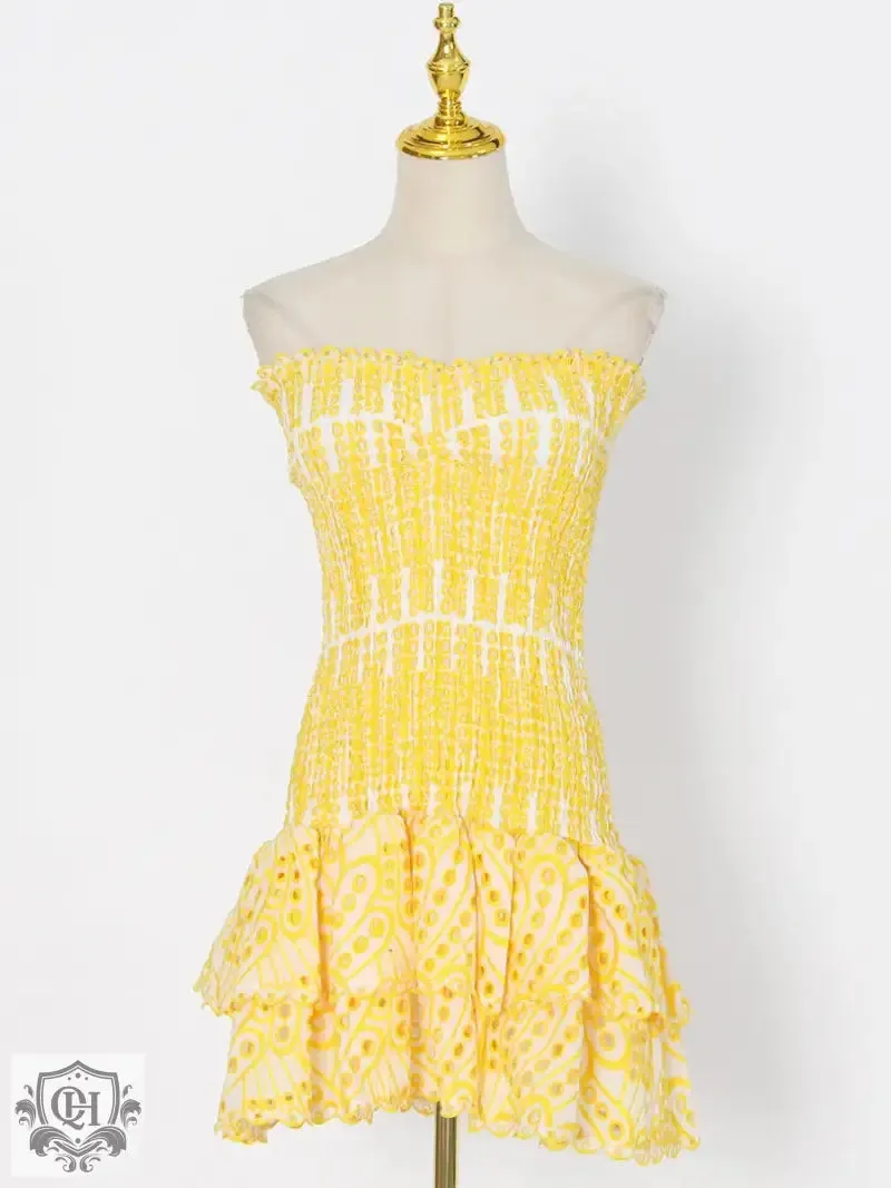 Embroidered Bandeau A-Line Dress