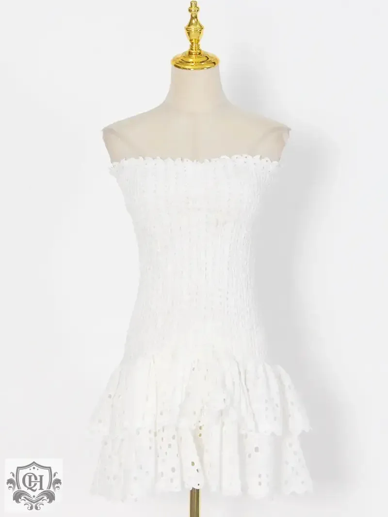 Embroidered Bandeau A-Line Dress