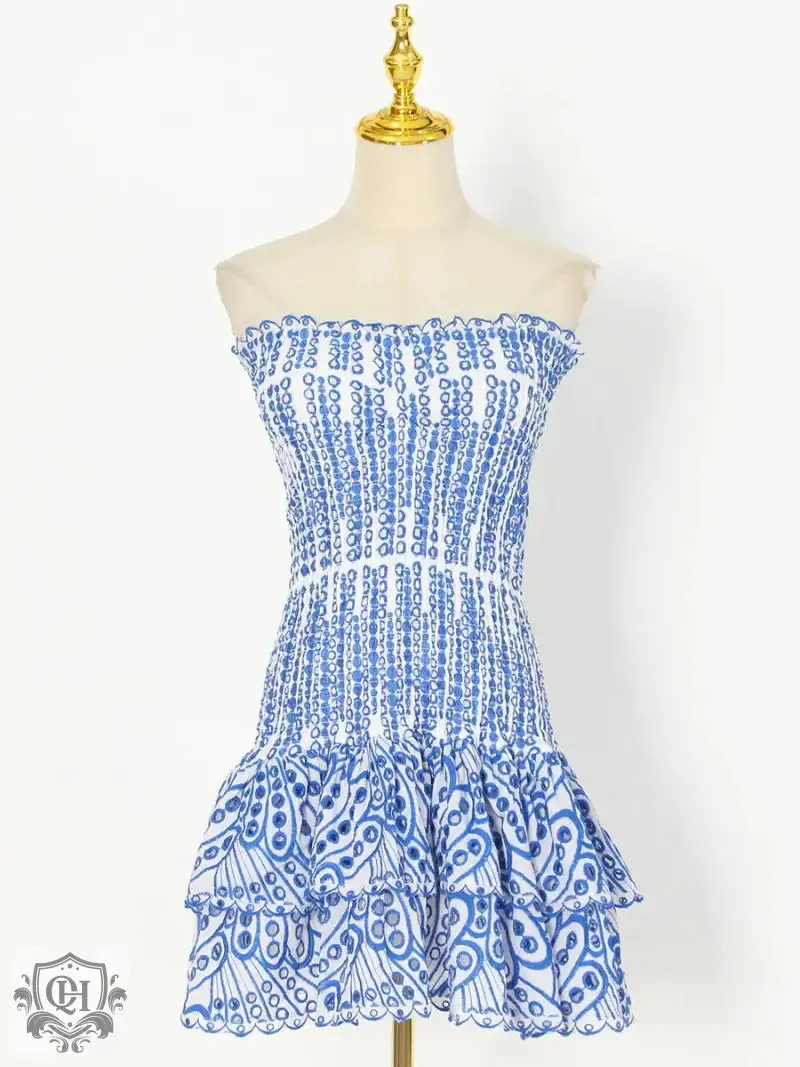 Embroidered Bandeau A-Line Dress
