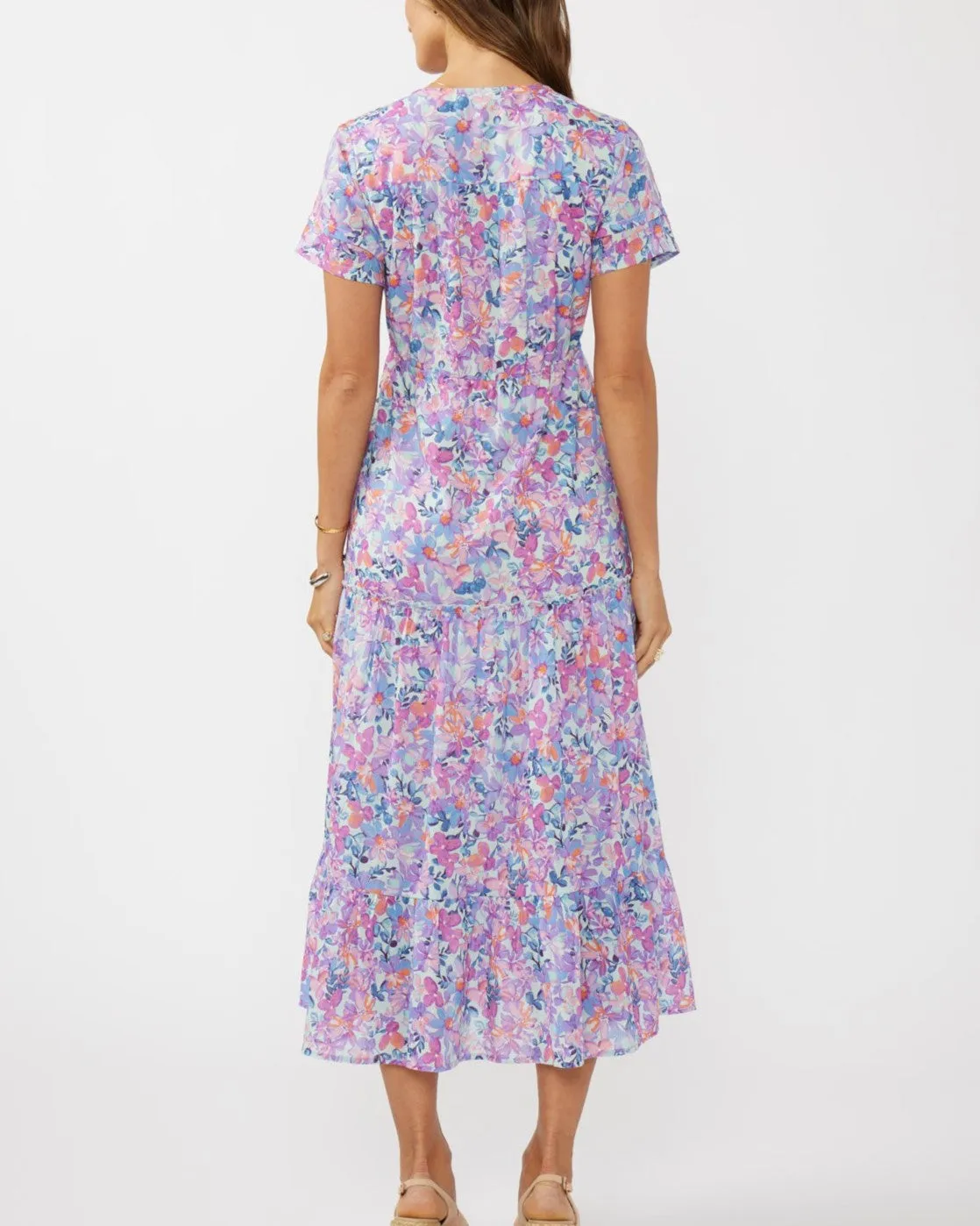 Floral V-Neck Maxi Dress - Light Blue/Plum
