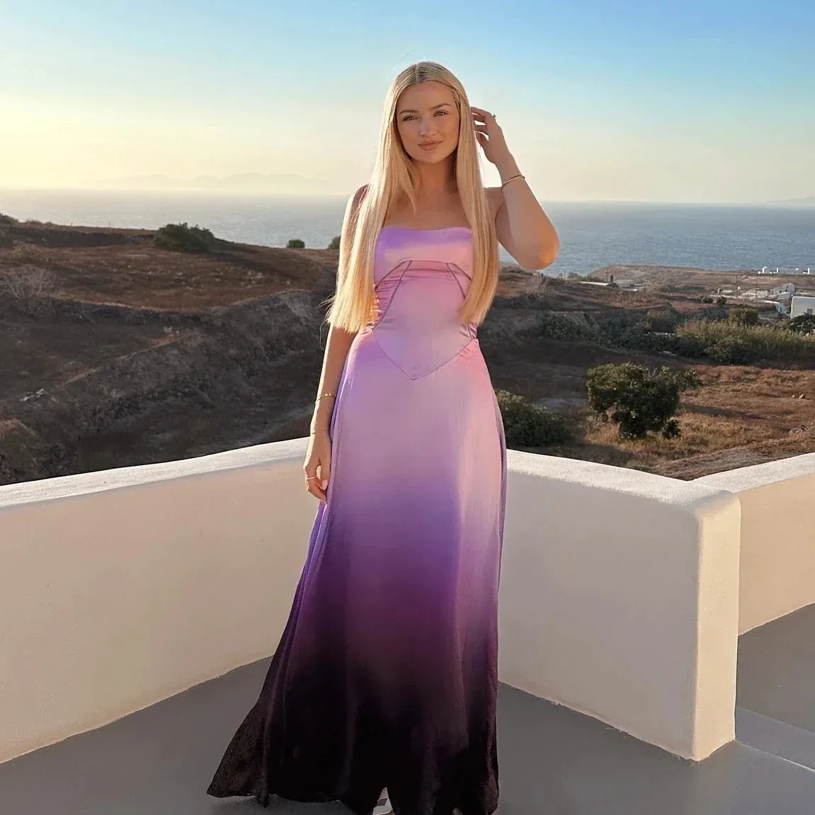 Flytonn Midi Formal Occasion Dress 2025 New Arrivals Gradient  Lace Up Dress Elegant Spaghetti Strap Wedding Guest Dresses Women-nye outfits