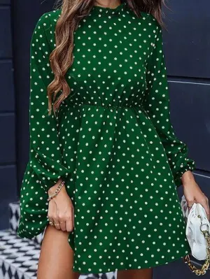 Forever On Trend Mock Neck Polka Dot Mini Dress
