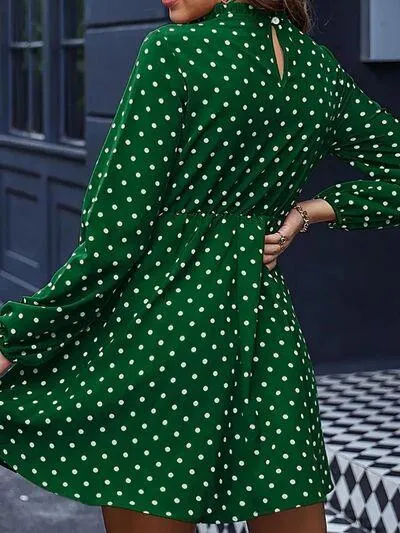 Forever On Trend Mock Neck Polka Dot Mini Dress