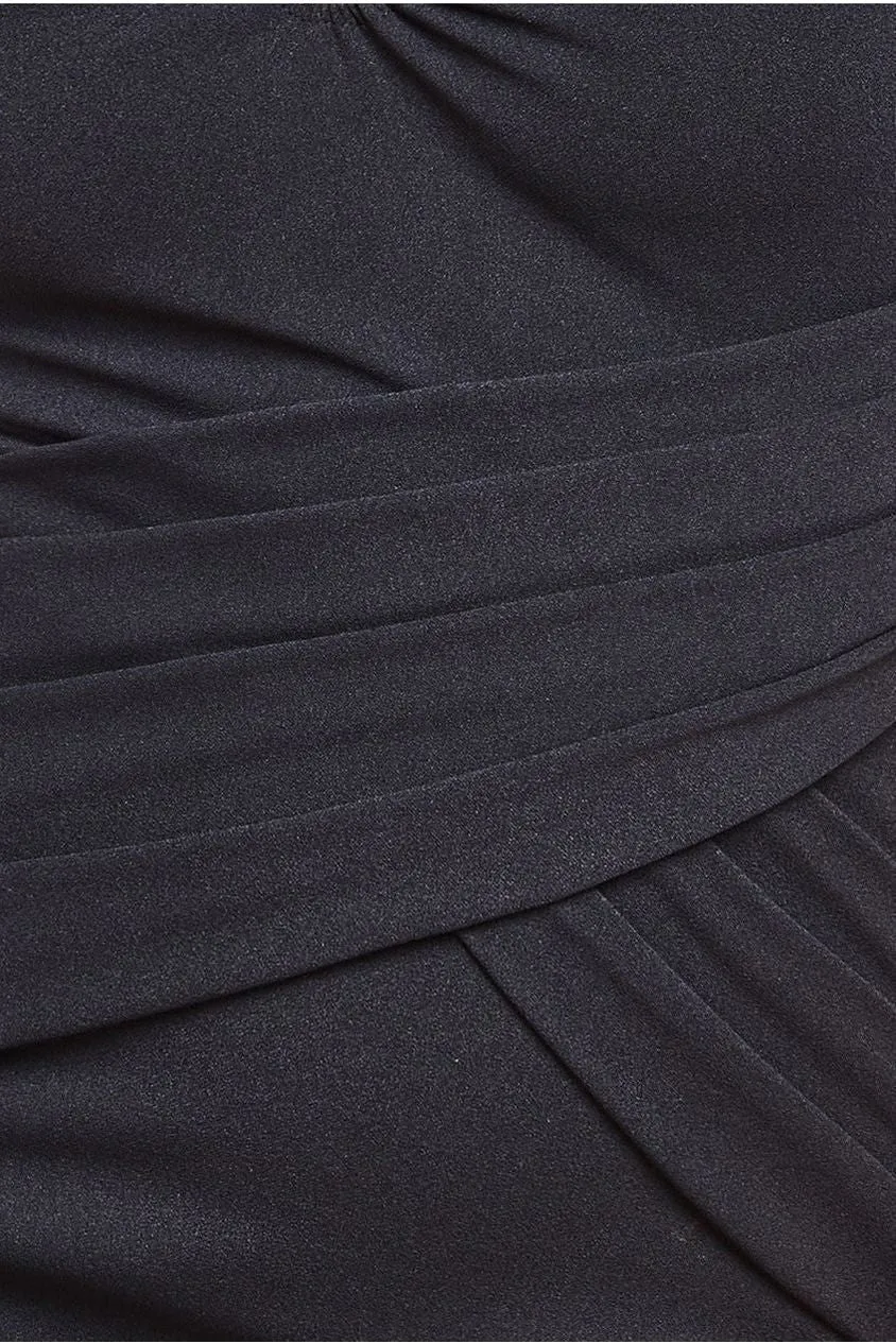 Goddiva Bardot Pleated Maxi With Metal Trim Maxi Dress - Black
