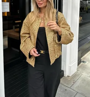Gold Sequin Loose Fit Warm Jacket