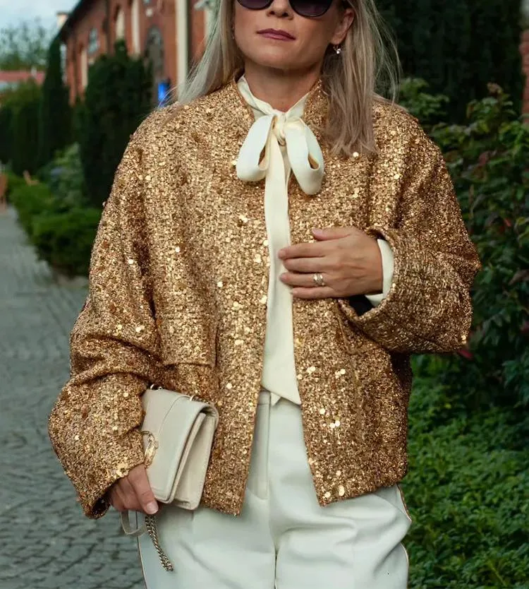 Gold Sequin Loose Fit Warm Jacket