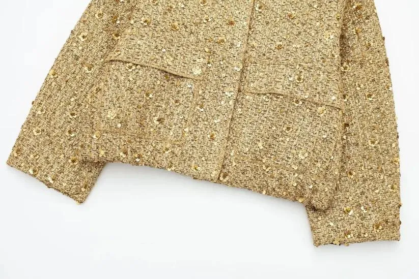 Gold Sequin Loose Fit Warm Jacket