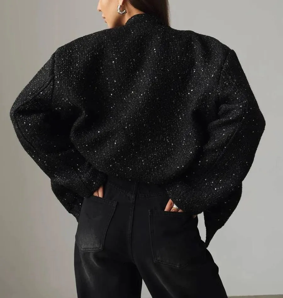 Gold Sequin Loose Fit Warm Jacket