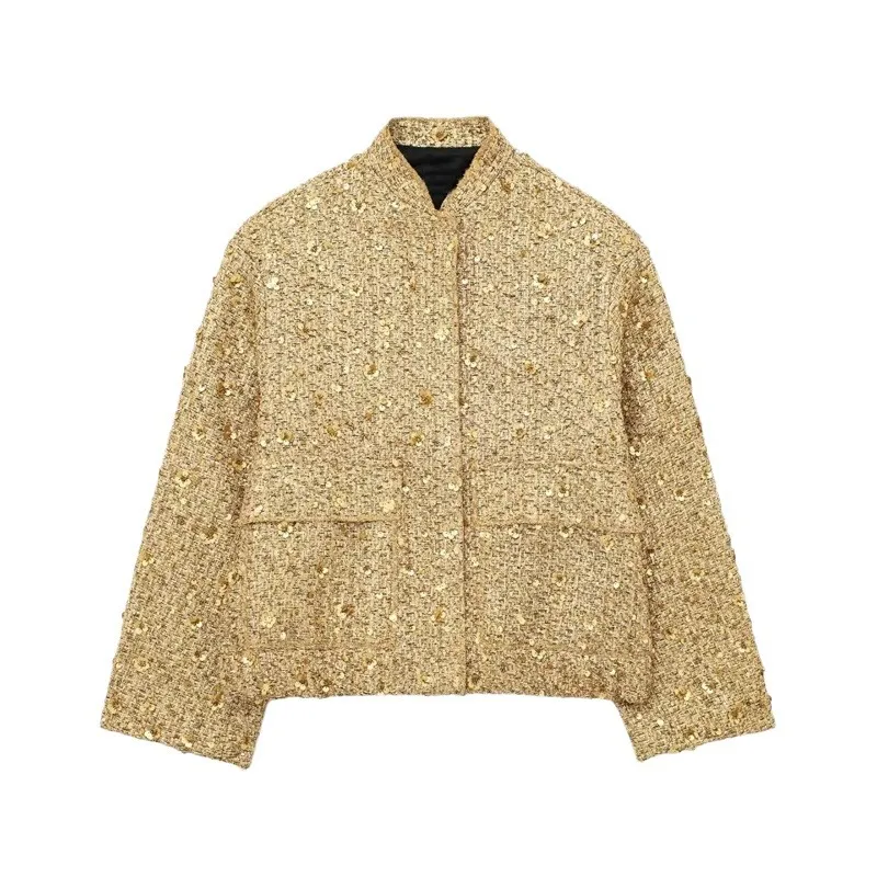 Gold Sequin Loose Fit Warm Jacket
