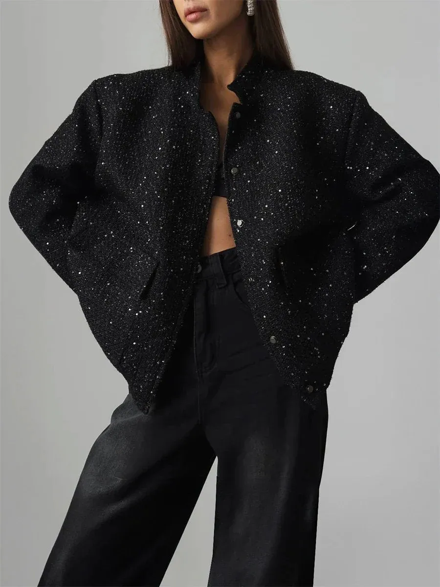 Gold Sequin Loose Fit Warm Jacket