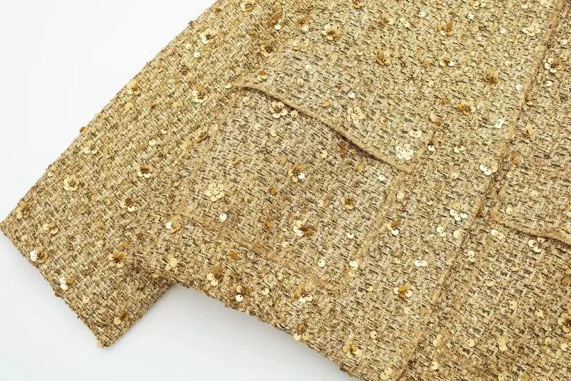 Gold Sequin Loose Fit Warm Jacket