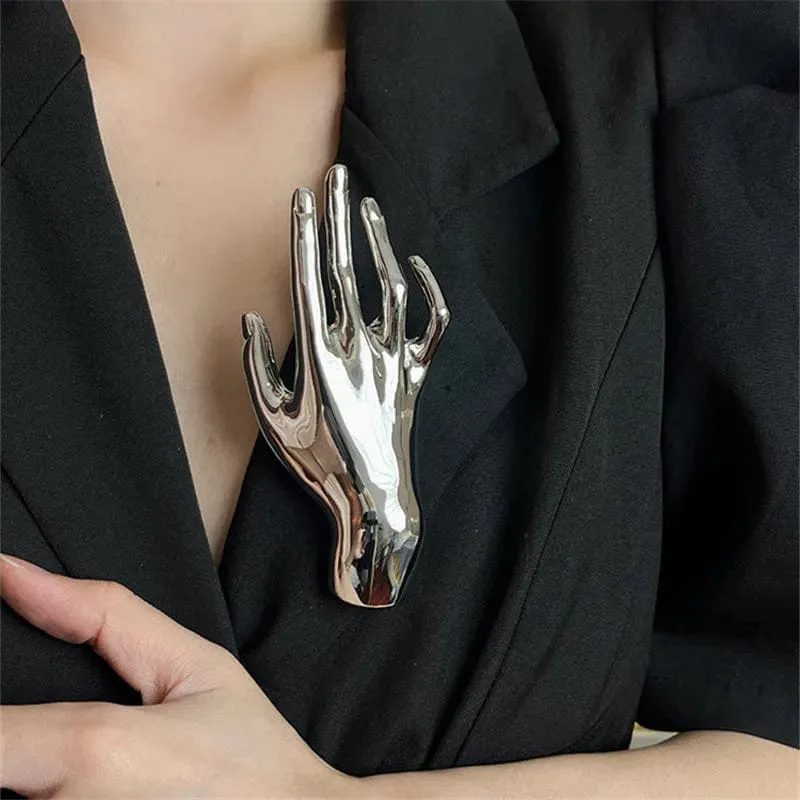 HANDS Sculptural Brooch – Gold & Silver Statement Pin