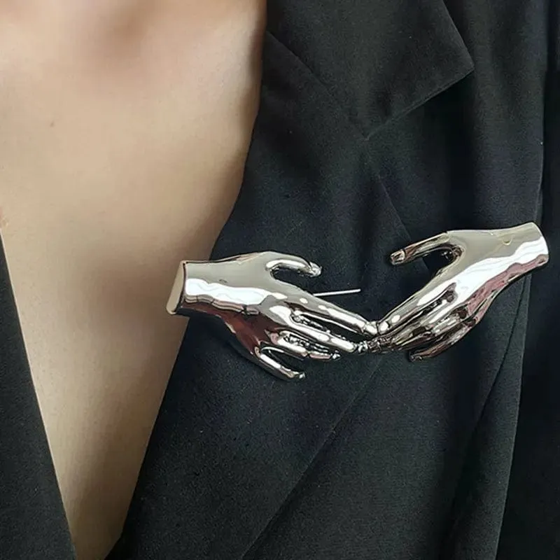 HANDS Sculptural Brooch – Gold & Silver Statement Pin