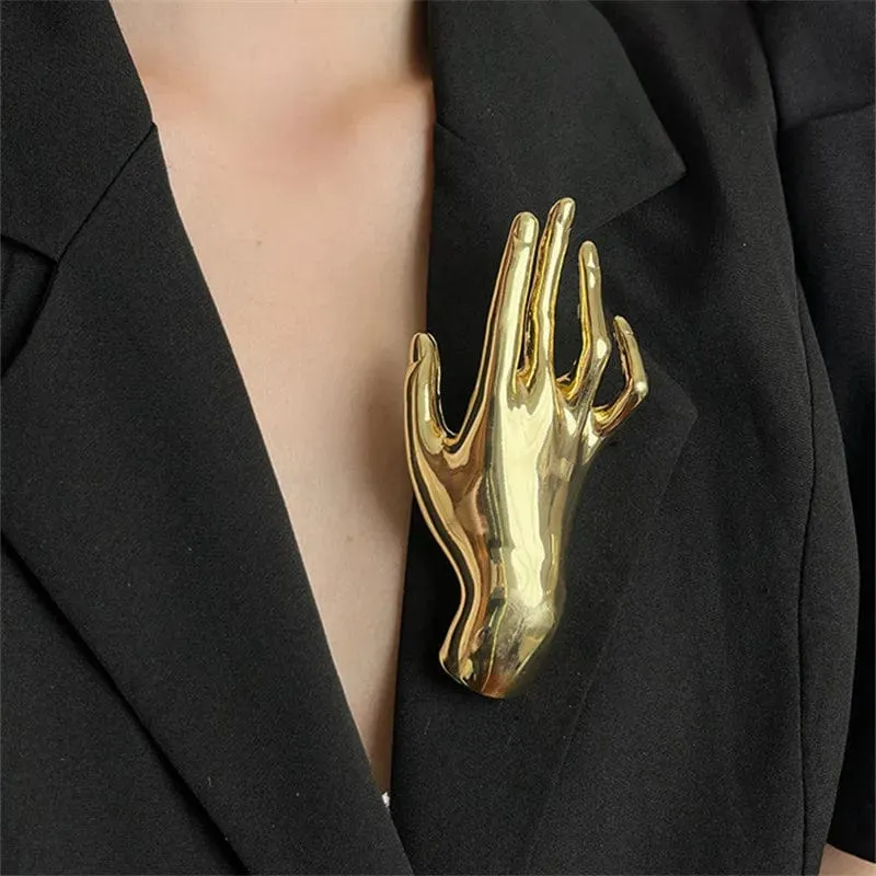 HANDS Sculptural Brooch – Gold & Silver Statement Pin