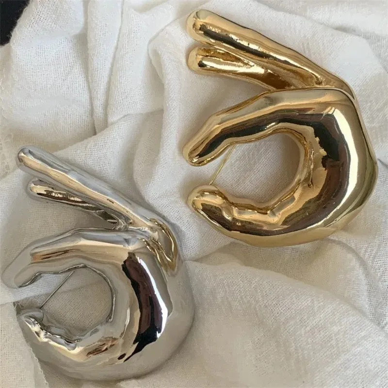 HANDS Sculptural Brooch – Gold & Silver Statement Pin
