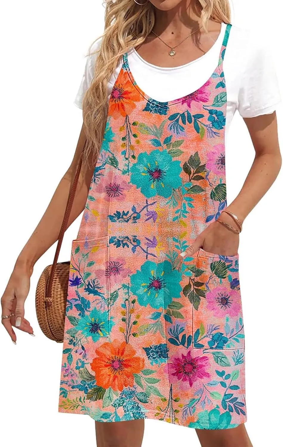 hlysgo Sundresses for Women 2025 Summer Sleeveless Spaghetti Straps Mini Dress Trendy Floral Print Casual Boho Beach Dresses